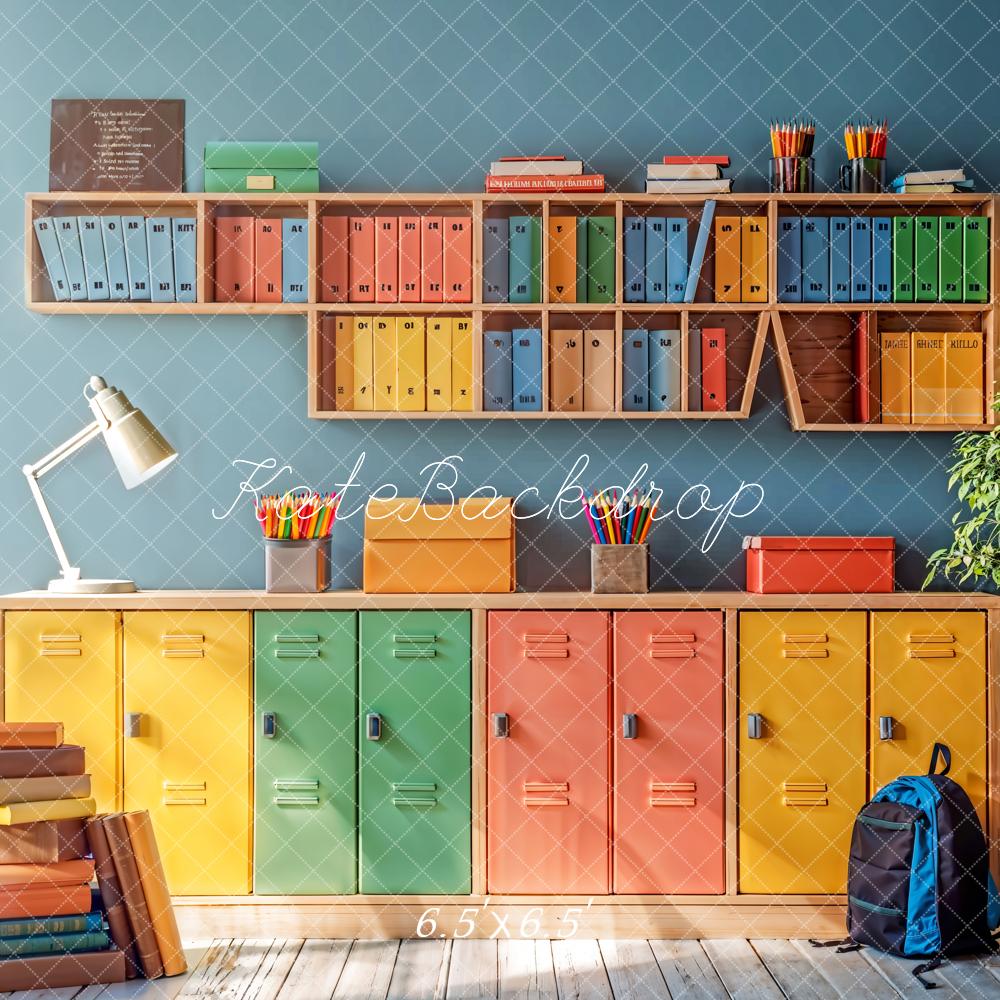 Kate Back to School Backdrop Colourful Bookcase Designed by Emetselch - Kate Backdrop AU