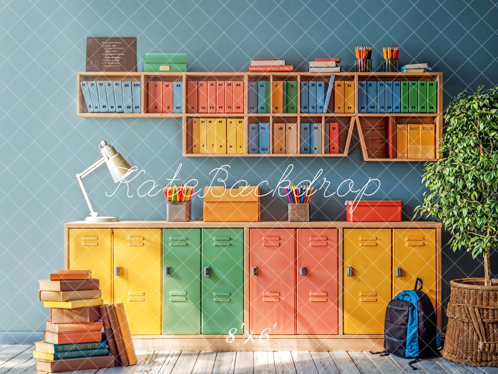 Kate Back to School Backdrop Colourful Bookcase Designed by Emetselch - Kate Backdrop AU