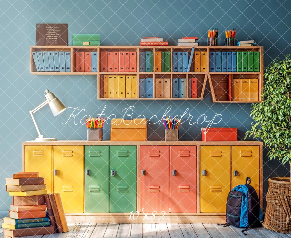 Kate Back to School Backdrop Colourful Bookcase Designed by Emetselch - Kate Backdrop AU