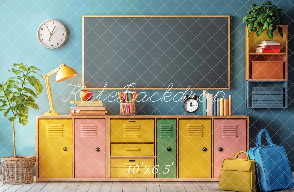 Kate Back to School Colorful Lockers Chalkboard Backdrop Designed by Emetselch - Kate Backdrop AU