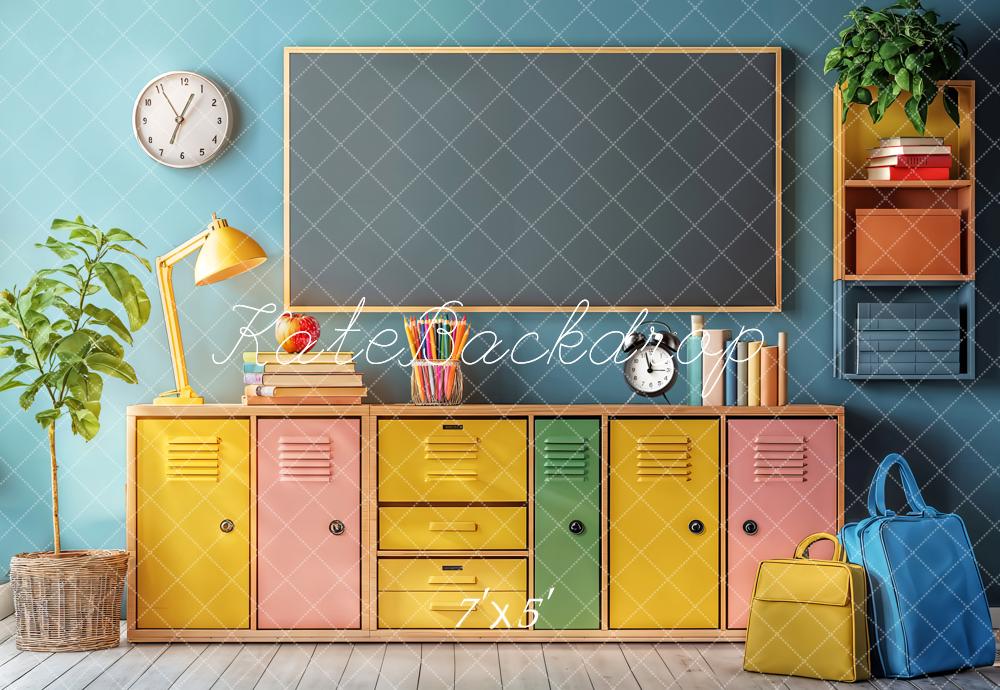 Kate Back to School Colorful Lockers Chalkboard Backdrop Designed by Emetselch - Kate Backdrop AU