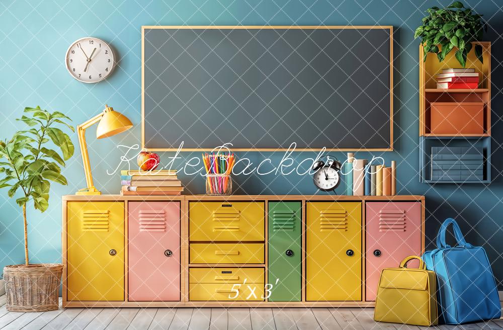 Kate Back to School Colorful Lockers Chalkboard Backdrop Designed by Emetselch - Kate Backdrop AU