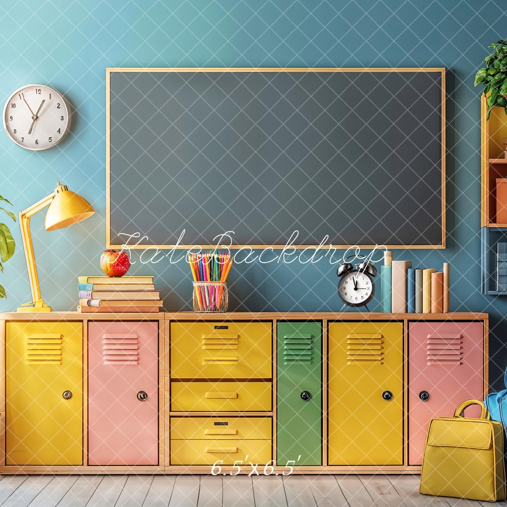 Kate Back to School Colorful Lockers Chalkboard Backdrop Designed by Emetselch - Kate Backdrop AU