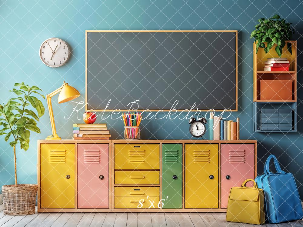 Kate Back to School Colorful Lockers Chalkboard Backdrop Designed by Emetselch - Kate Backdrop AU