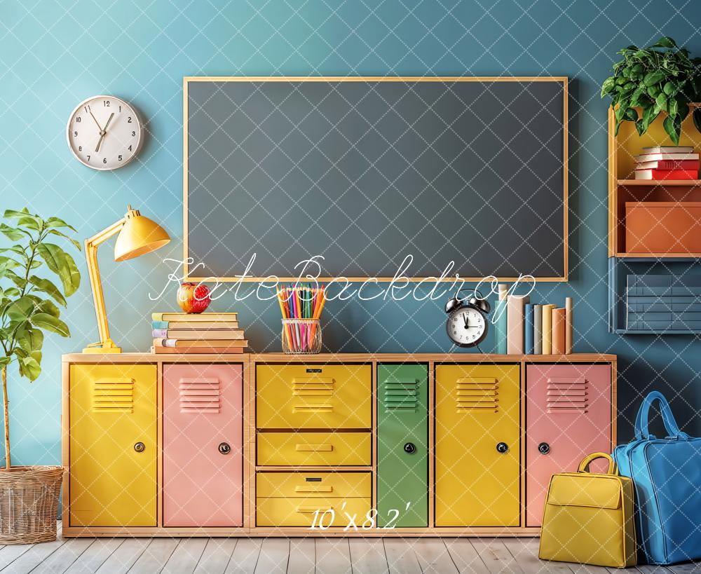 Kate Back to School Colorful Lockers Chalkboard Backdrop Designed by Emetselch - Kate Backdrop AU