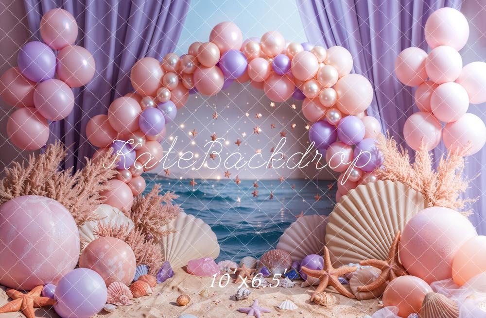 Kate Seaside Beach Backdrop Arch Pearl Balloon Starfish Shell Designed by Emetselch - Kate Backdrop AU