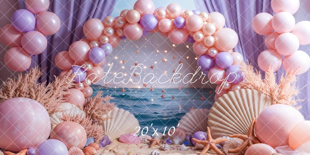 Kate Seaside Beach Backdrop Arch Pearl Balloon Starfish Shell Designed by Emetselch - Kate Backdrop AU