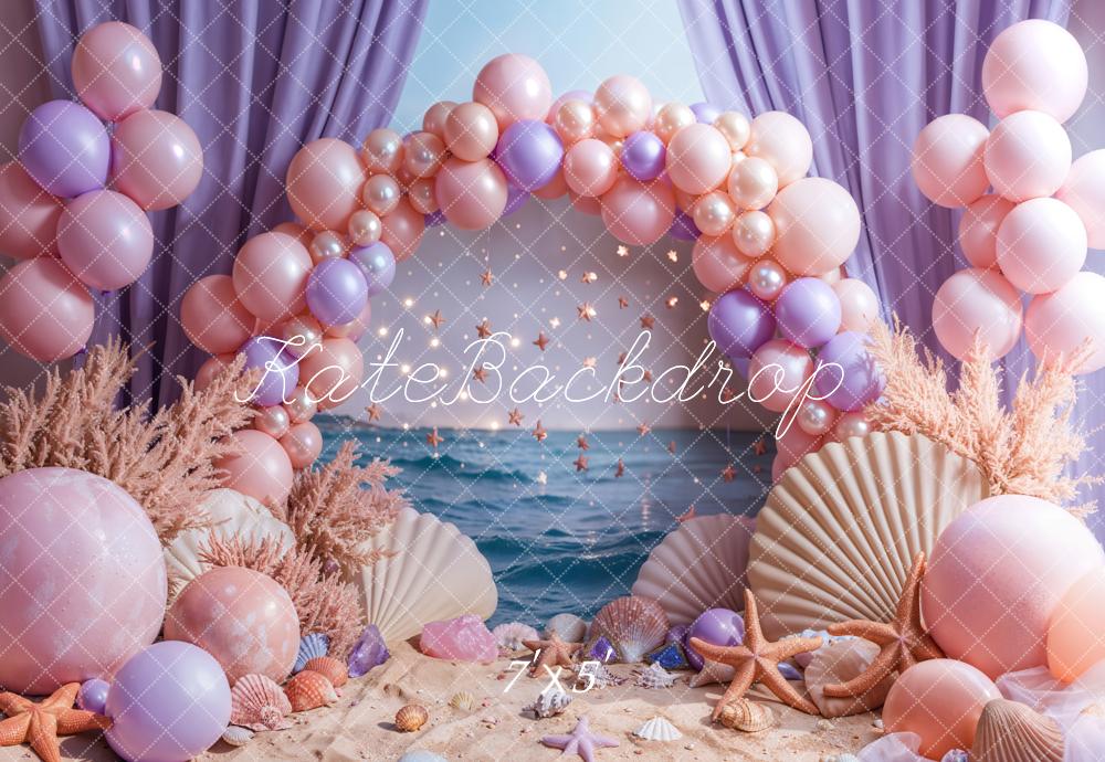Kate Seaside Beach Backdrop Arch Pearl Balloon Starfish Shell Designed by Emetselch - Kate Backdrop AU