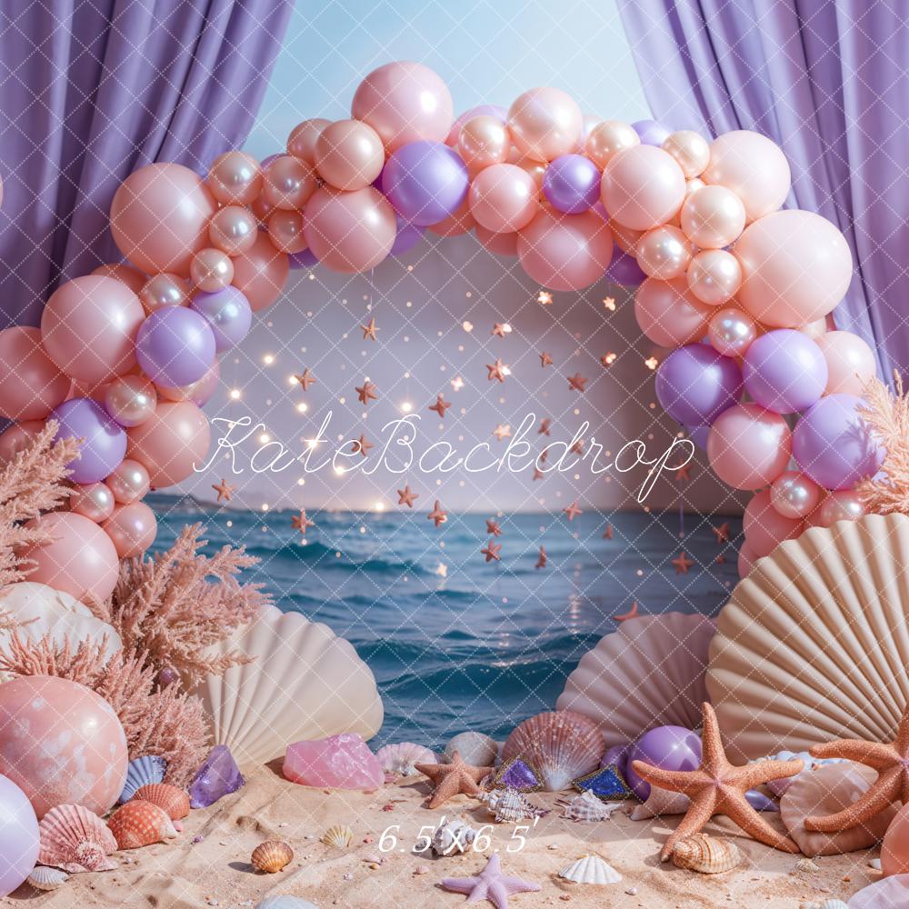 Kate Seaside Beach Backdrop Arch Pearl Balloon Starfish Shell Designed by Emetselch - Kate Backdrop AU
