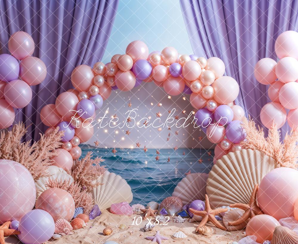 Kate Seaside Beach Backdrop Arch Pearl Balloon Starfish Shell Designed by Emetselch - Kate Backdrop AU