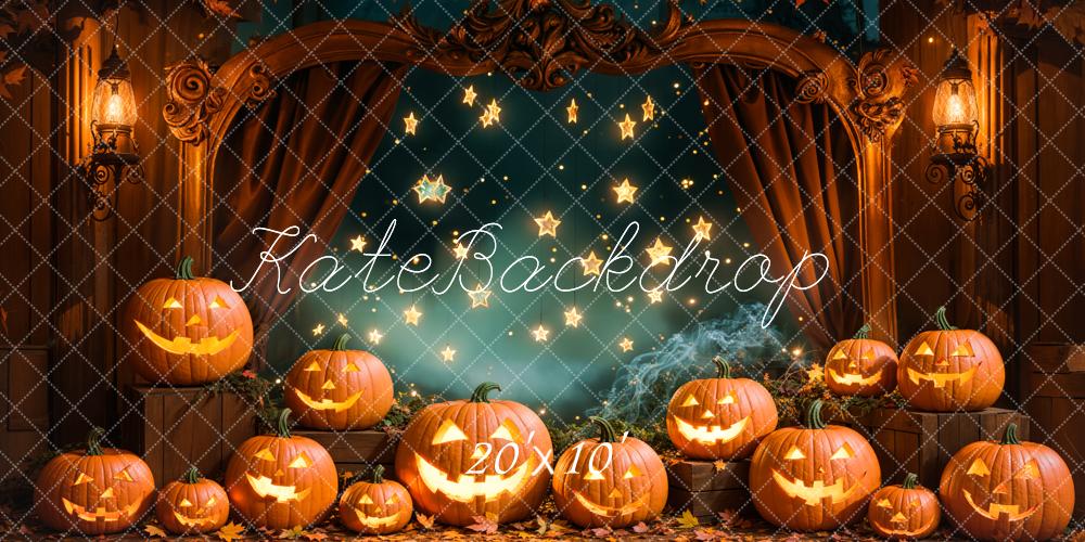 Kate Halloween Pumpkin Lanterns Star Lights Vintage Arch Backdrop Designed by Emetselch - Kate Backdrop AU