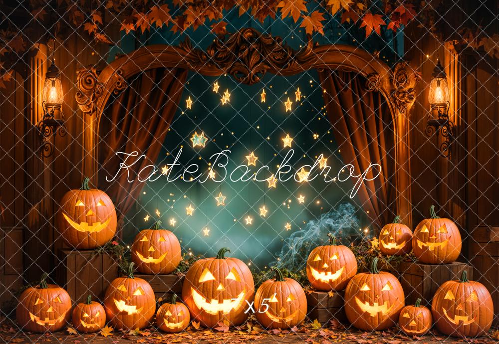 Kate Halloween Pumpkin Lanterns Star Lights Vintage Arch Backdrop Designed by Emetselch - Kate Backdrop AU