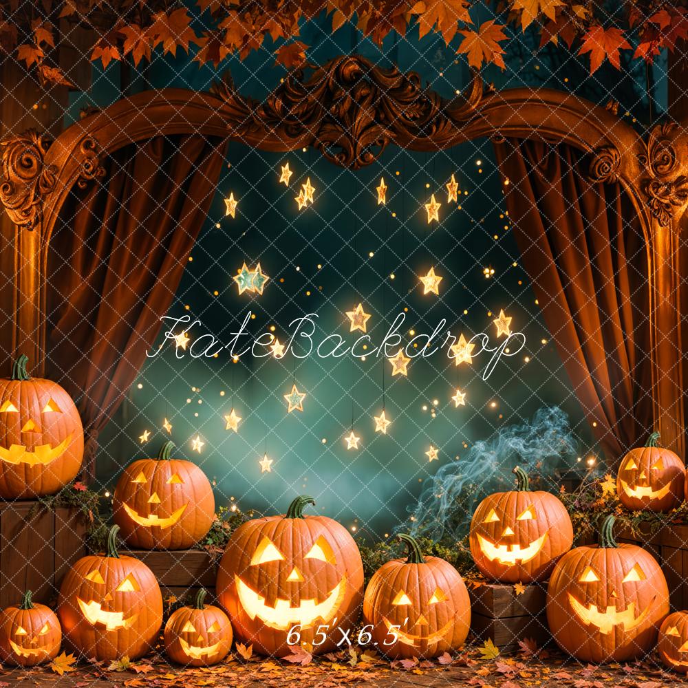 Kate Halloween Pumpkin Lanterns Star Lights Vintage Arch Backdrop Designed by Emetselch - Kate Backdrop AU