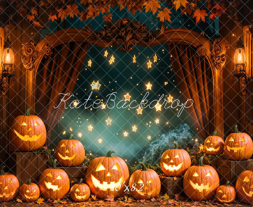 Kate Halloween Pumpkin Lanterns Star Lights Vintage Arch Backdrop Designed by Emetselch - Kate Backdrop AU