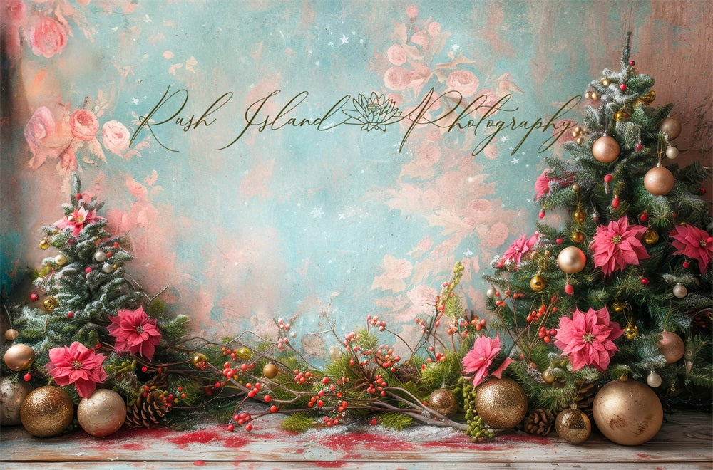 Kate Pink Poinsettia Christmas Backdrop Designed by Laura Bybee - Kate Backdrop AU