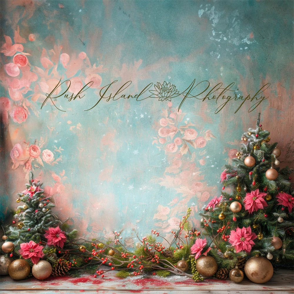 Kate Pink Poinsettia Christmas Backdrop Designed by Laura Bybee - Kate Backdrop AU