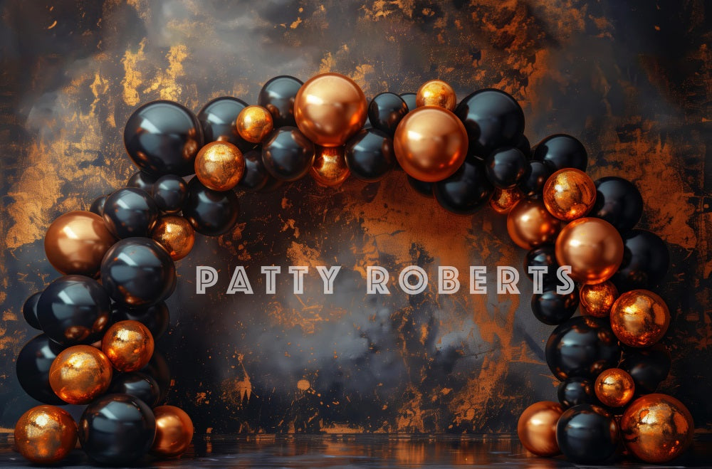 Kate Black and Orange Balloon Arch Backdrop Designed by Patty Robert - Kate Backdrop AU