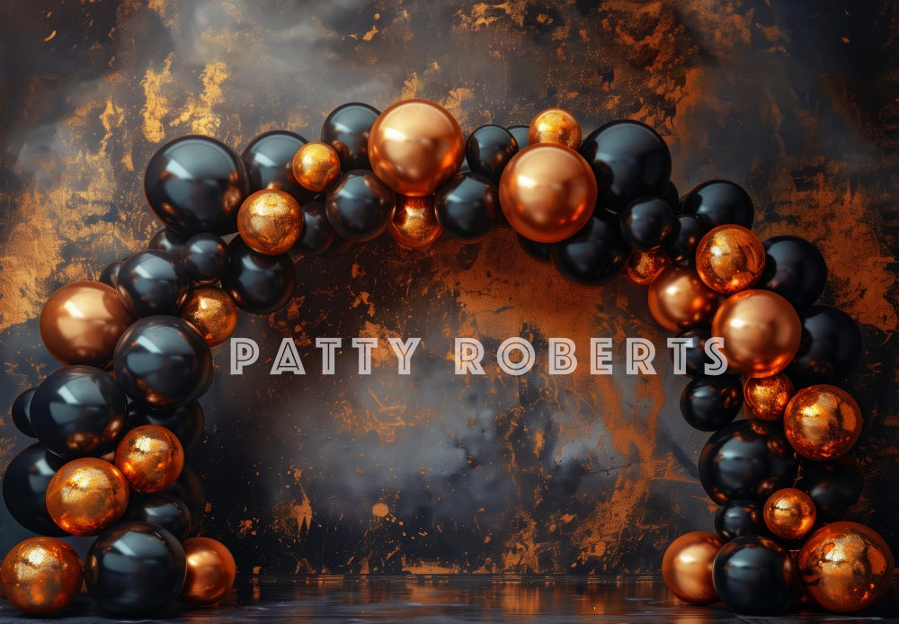 Kate Black and Orange Balloon Arch Backdrop Designed by Patty Robert - Kate Backdrop AU