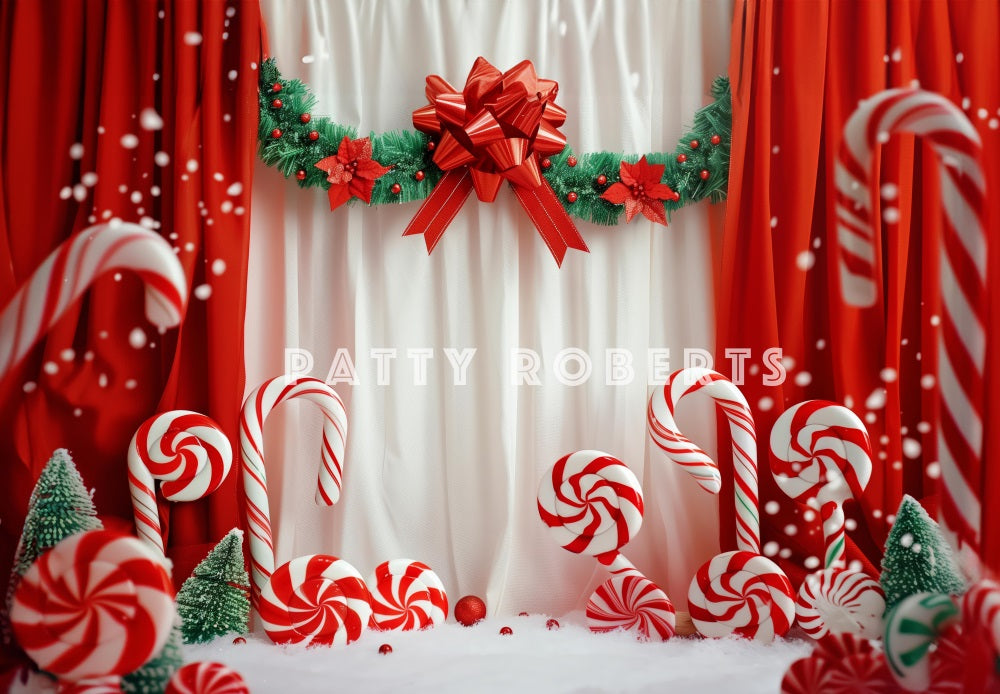 Kate Christmas Candy Canes On Red Curtains Backdrop Designed by Patty Robert - Kate Backdrop AU