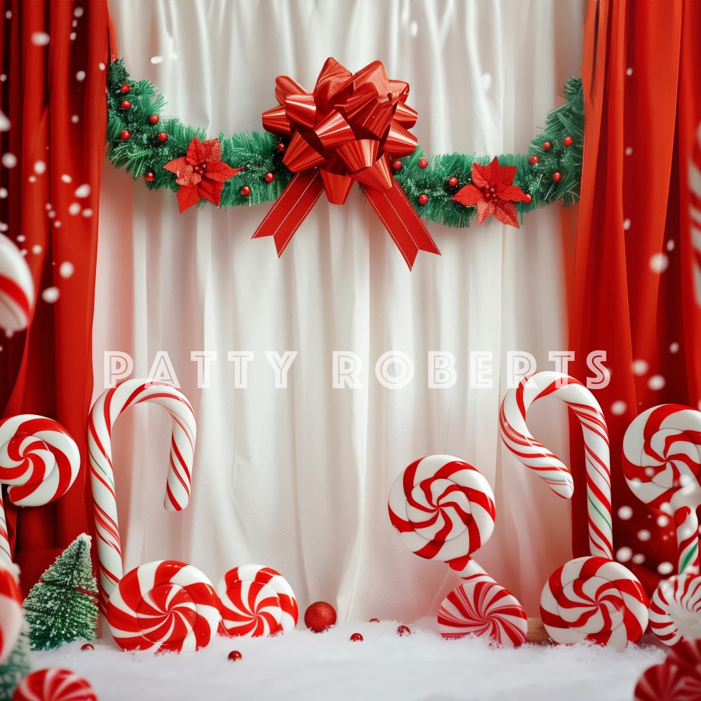 Kate Christmas Candy Canes On Red Curtains Backdrop Designed by Patty Robert - Kate Backdrop AU