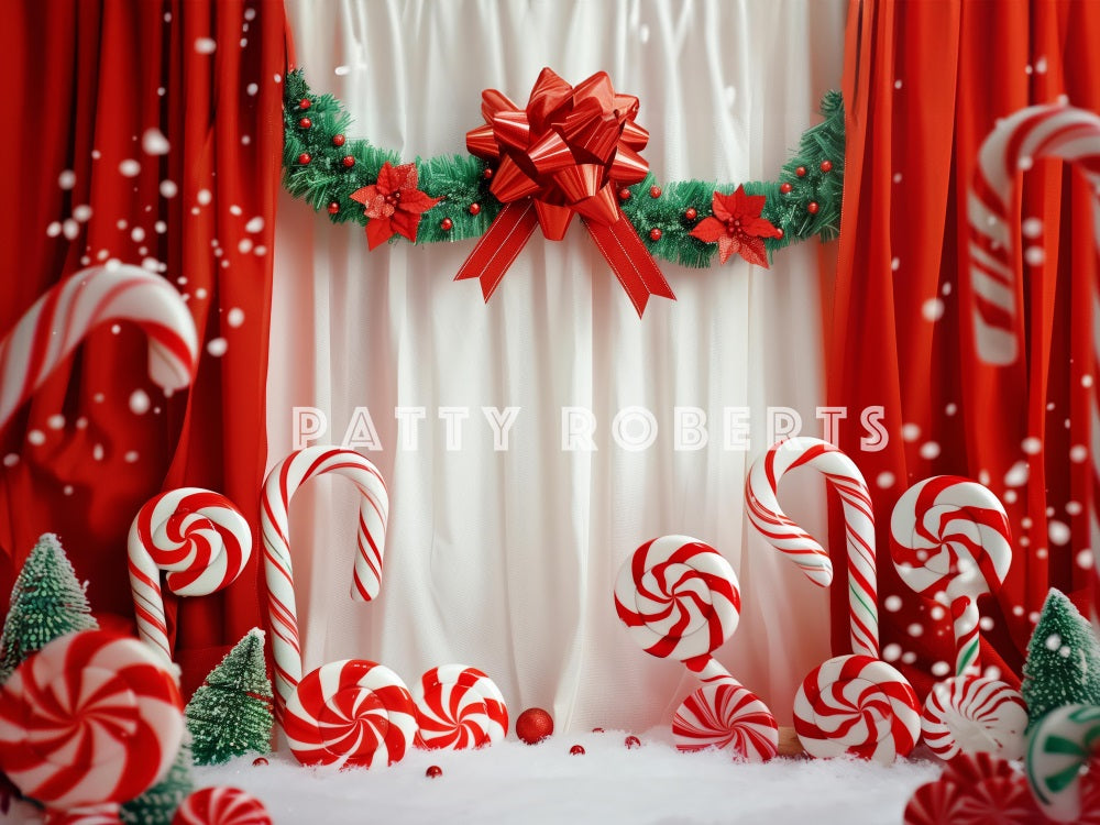 Kate Christmas Candy Canes On Red Curtains Backdrop Designed by Patty Robert - Kate Backdrop AU
