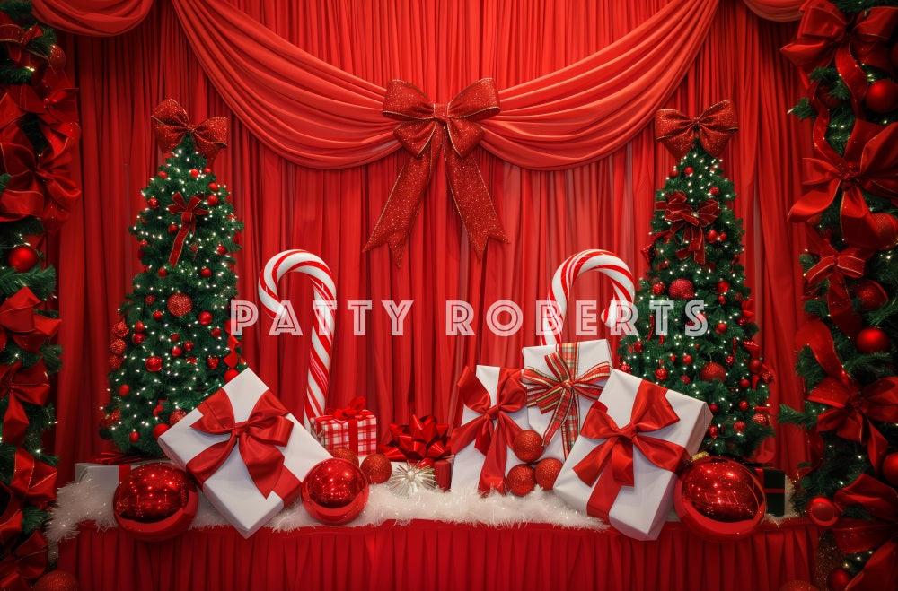 Kate Red Christmas Curtain With Gifts Backdrop Designed by Patty Robert - Kate Backdrop AU