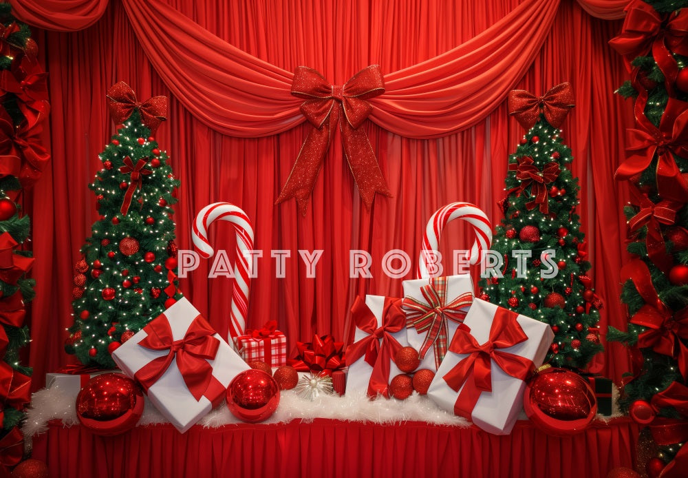 Kate Red Christmas Curtain With Gifts Backdrop Designed by Patty Robert - Kate Backdrop AU