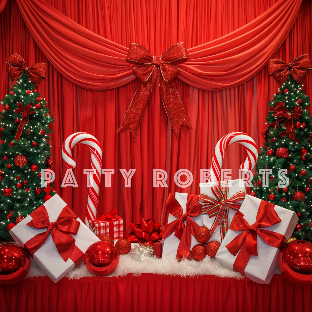 Kate Red Christmas Curtain With Gifts Backdrop Designed by Patty Robert - Kate Backdrop AU