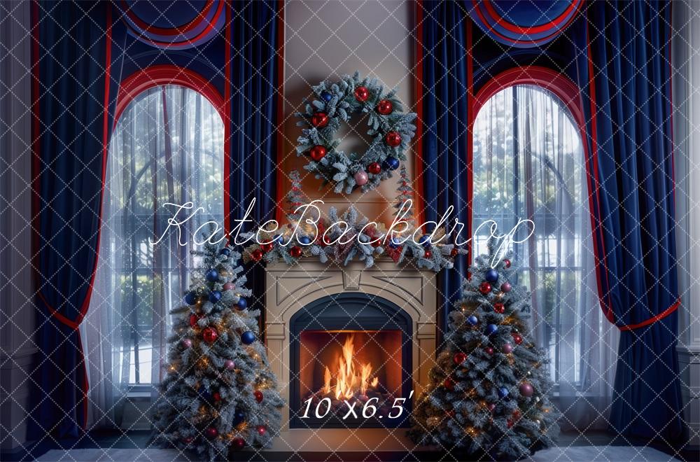 Kate Navy Red Christmas Window Backdrop Designed by Mini MakeBelieve - Kate Backdrop AU
