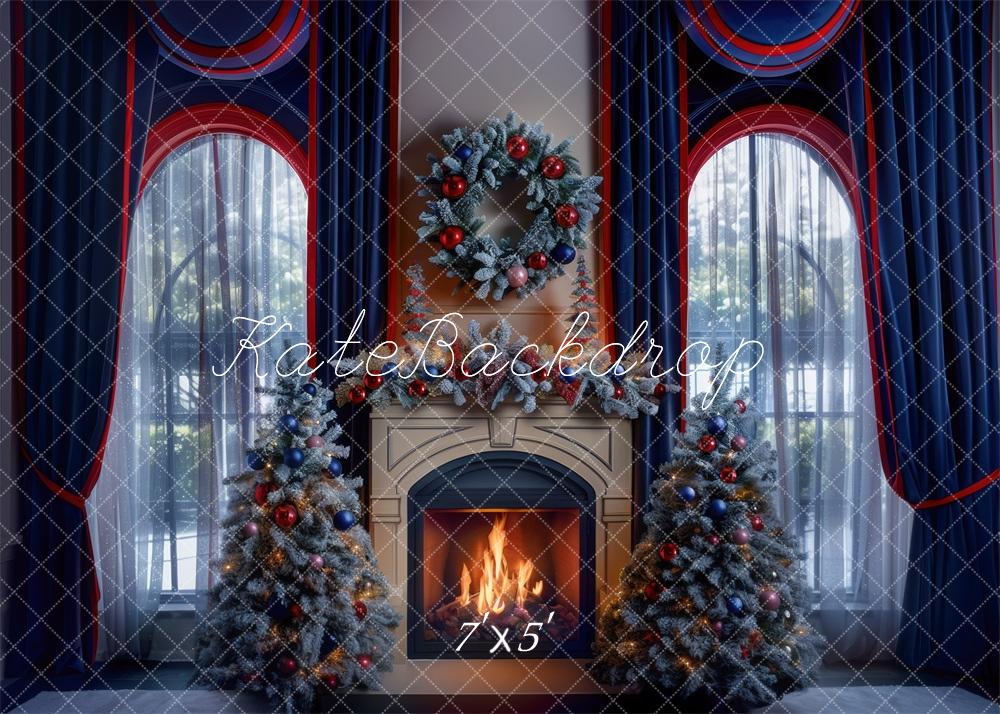 Kate Navy Red Christmas Window Backdrop Designed by Mini MakeBelieve - Kate Backdrop AU