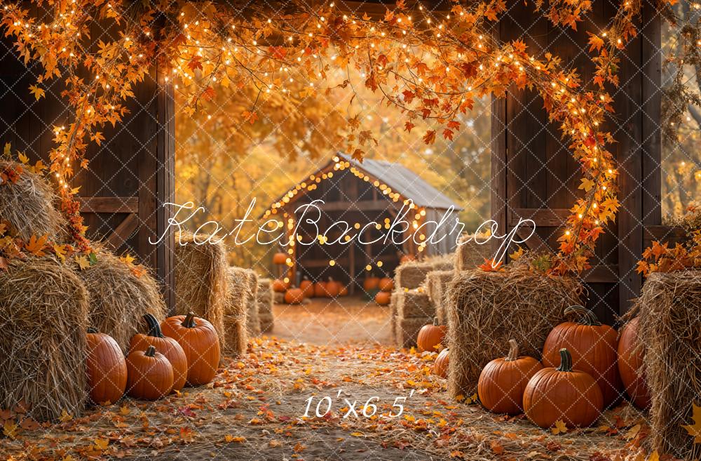 Kate Fall Pumpkin Backdrop Maple Leaf Straw Pile Thanksgiving Day Designed by Emetselch - Kate Backdrop AU