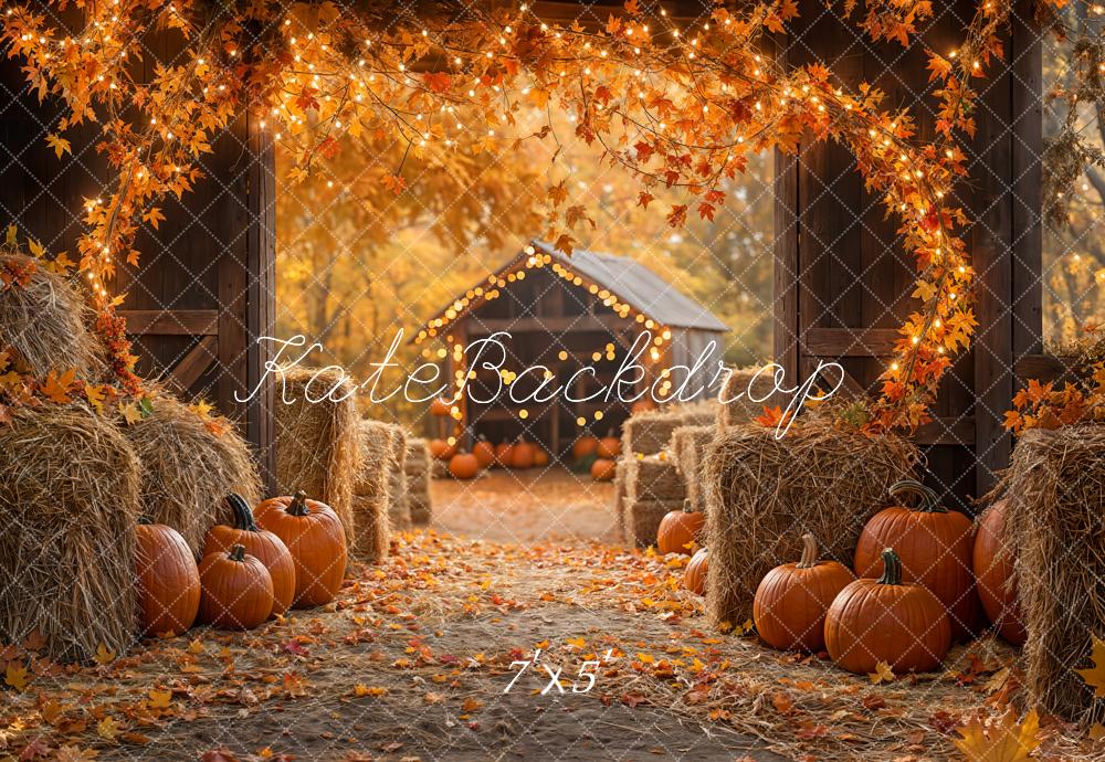 Kate Fall Pumpkin Backdrop Maple Leaf Straw Pile Thanksgiving Day Designed by Emetselch - Kate Backdrop AU