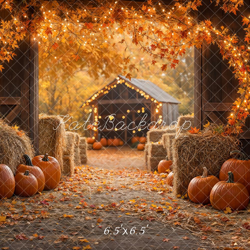 Kate Fall Pumpkin Backdrop Maple Leaf Straw Pile Thanksgiving Day Designed by Emetselch - Kate Backdrop AU