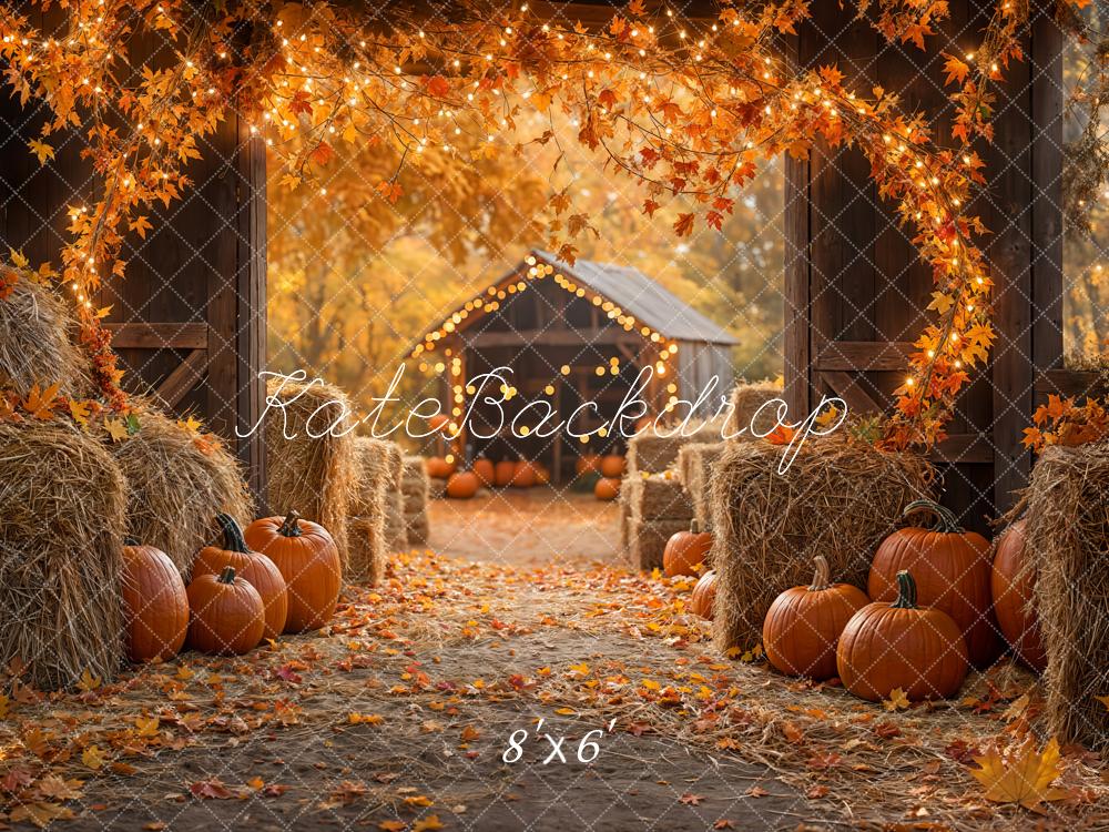 Kate Fall Pumpkin Backdrop Maple Leaf Straw Pile Thanksgiving Day Designed by Emetselch - Kate Backdrop AU