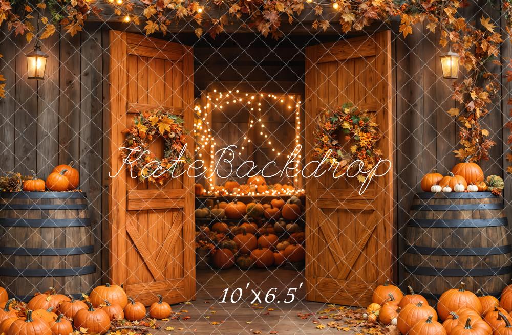 Kate Fall Barn Wooden Door Pumpkins Backdrop Designed by Emetselch - Kate Backdrop AU