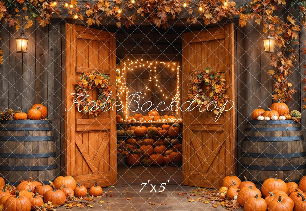 Kate Fall Barn Wooden Door Pumpkins Backdrop Designed by Emetselch - Kate Backdrop AU