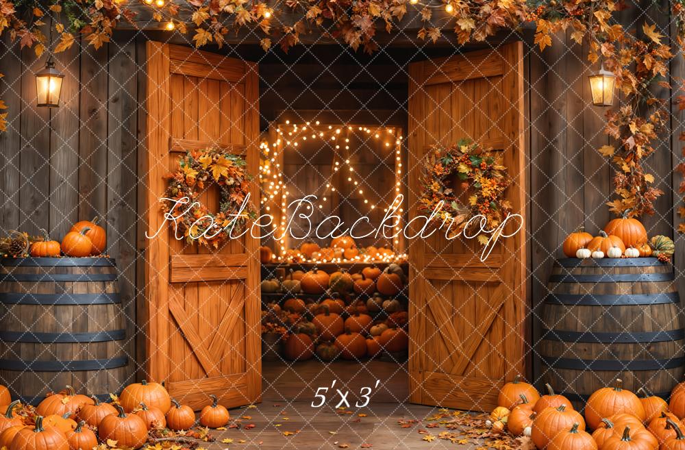 Kate Fall Barn Wooden Door Pumpkins Backdrop Designed by Emetselch - Kate Backdrop AU