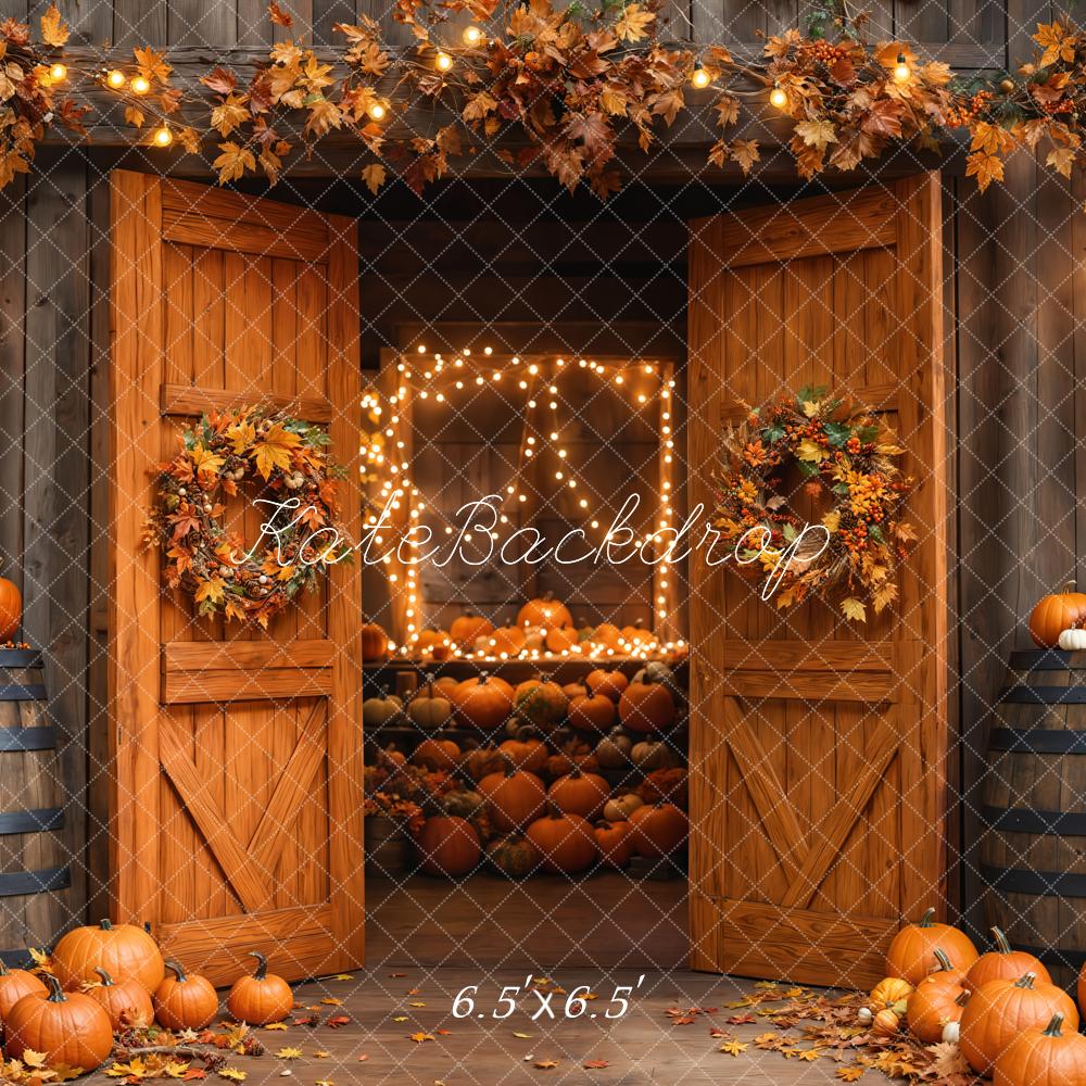 Kate Fall Barn Wooden Door Pumpkins Backdrop Designed by Emetselch - Kate Backdrop AU
