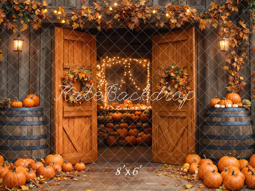 Kate Fall Barn Wooden Door Pumpkins Backdrop Designed by Emetselch - Kate Backdrop AU