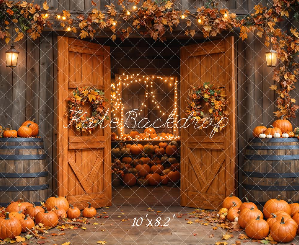 Kate Fall Barn Wooden Door Pumpkins Backdrop Designed by Emetselch - Kate Backdrop AU