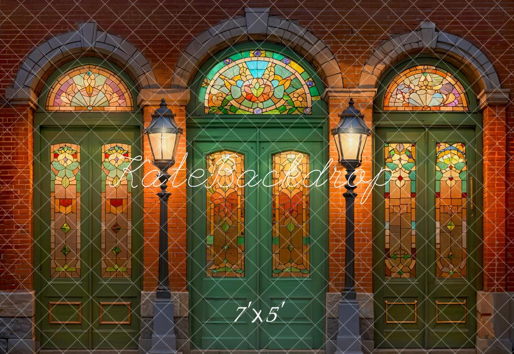 Kate Retro Backdrop Green Door Stained Glass Window Designed by Emetselch - Kate Backdrop AU