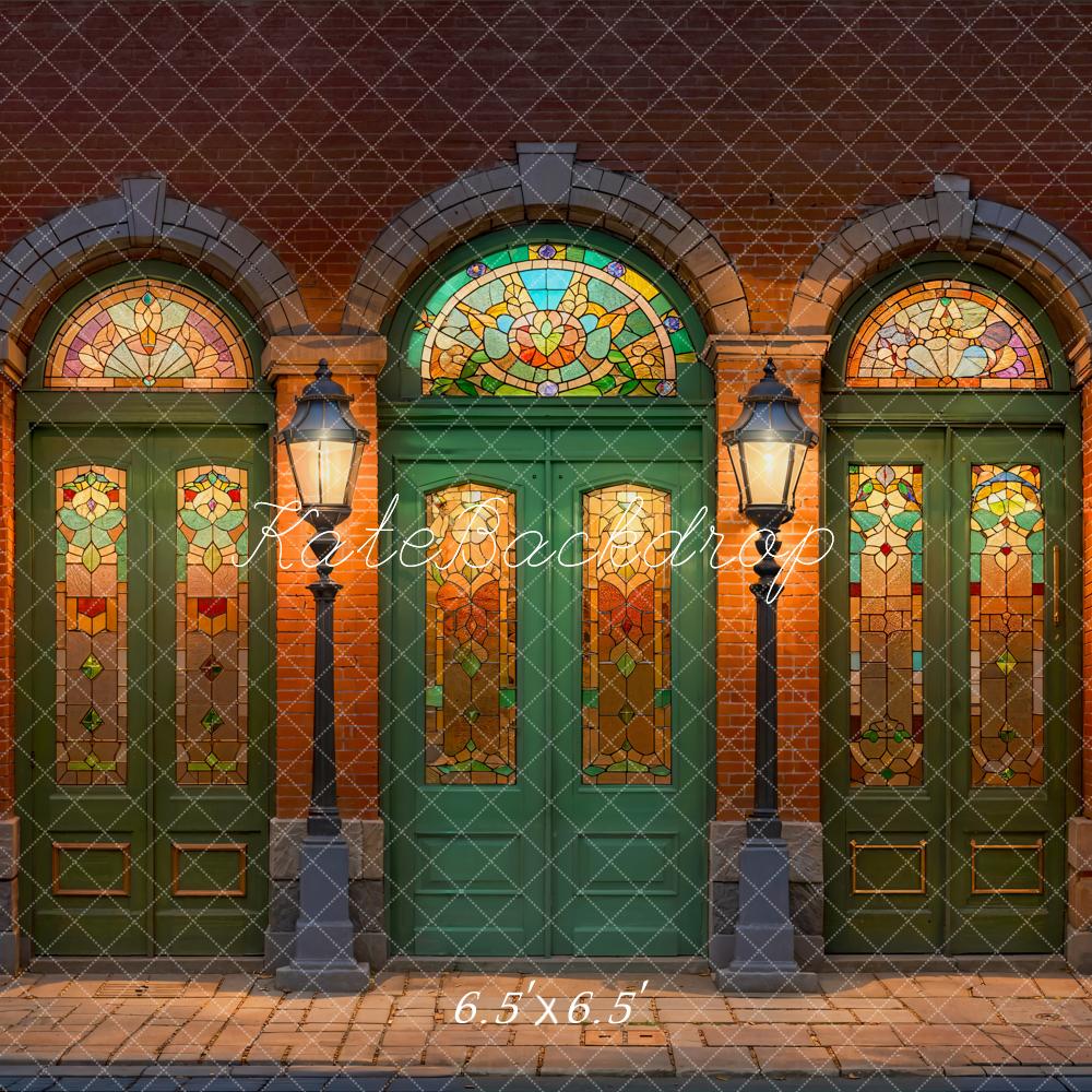 Kate Retro Backdrop Green Door Stained Glass Window Designed by Emetselch - Kate Backdrop AU