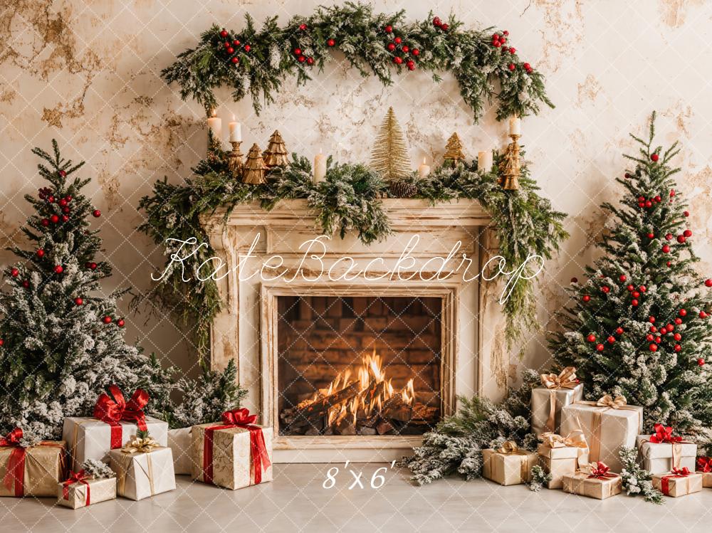 Kate Christmas Tree Fireplace  Gift Backdrop Designed by Emetselch - Kate Backdrop AU
