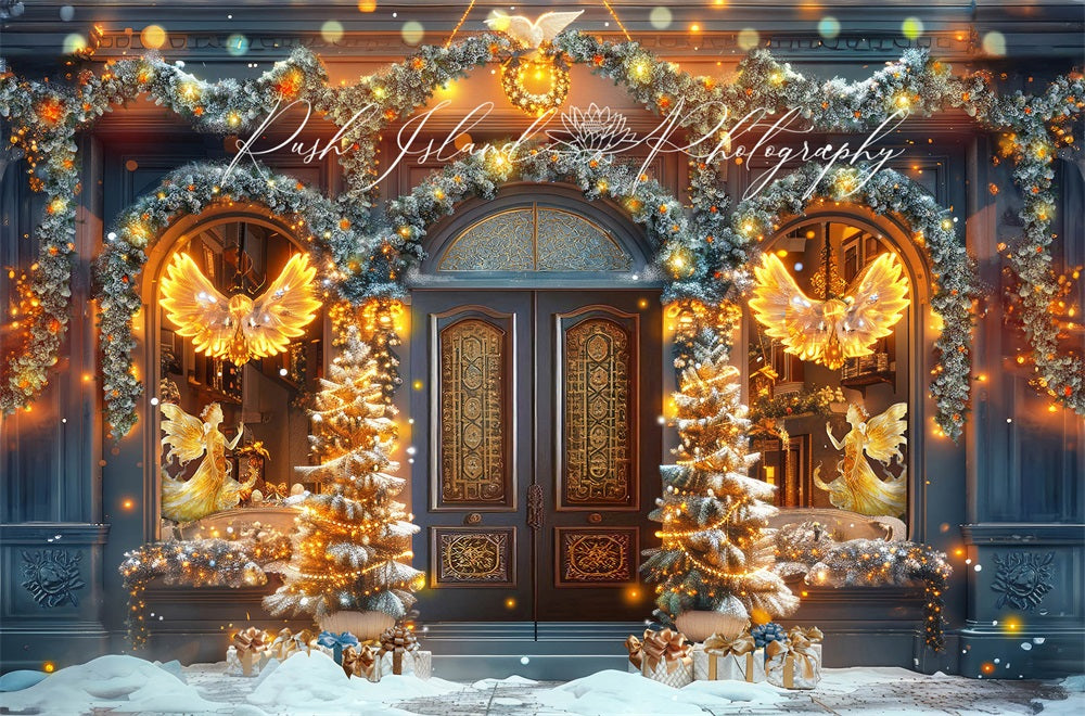 Kate Golden Angels Christmas Shop Backdrop Designed by Laura Bybee - Kate Backdrop AU