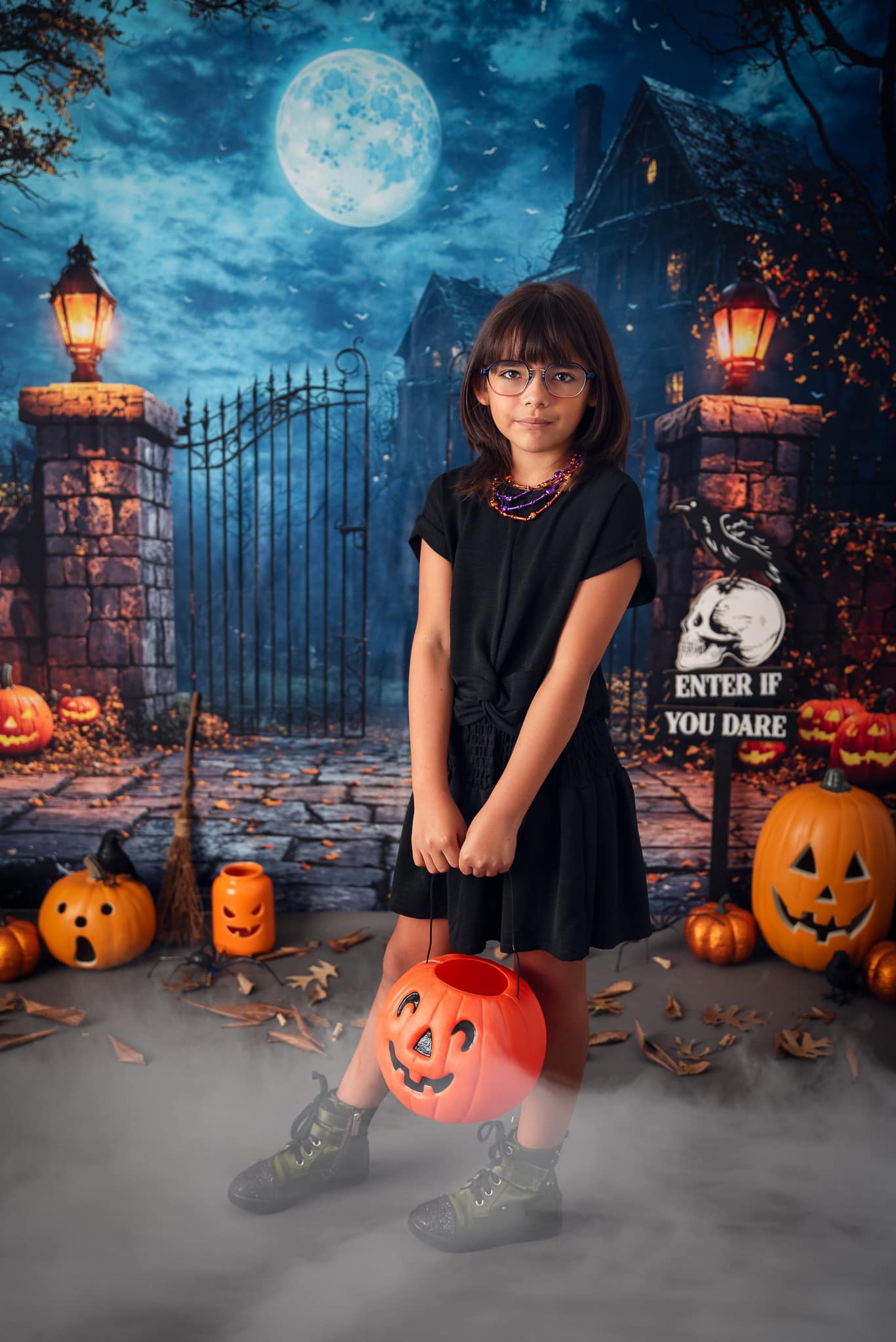 Kate Halloween Moon Castle Pumpkin Backdrop Designed by Emetselch - Kate Backdrop AU