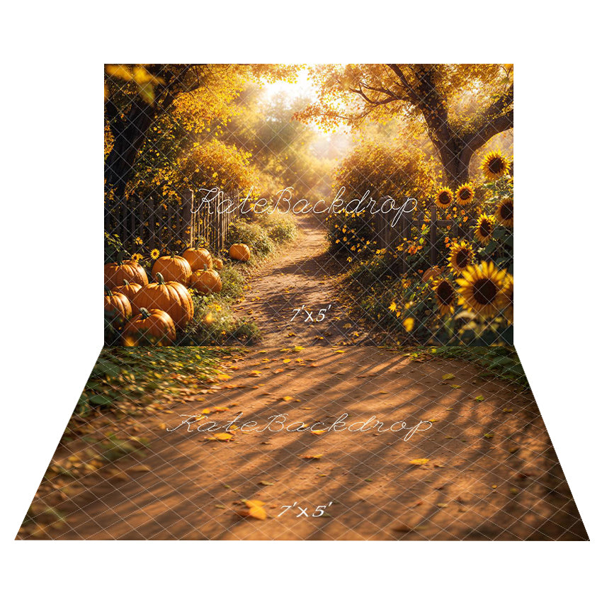 Kate Autumn Sunflower Pumpkin Backdrop+Sunshine Mud Floor Backdrop - Kate Backdrop AU