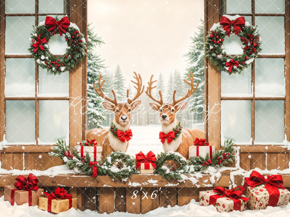 Kate Christmas Elks Winter Snow Backdrop Designed by Emetselch - Kate Backdrop AU