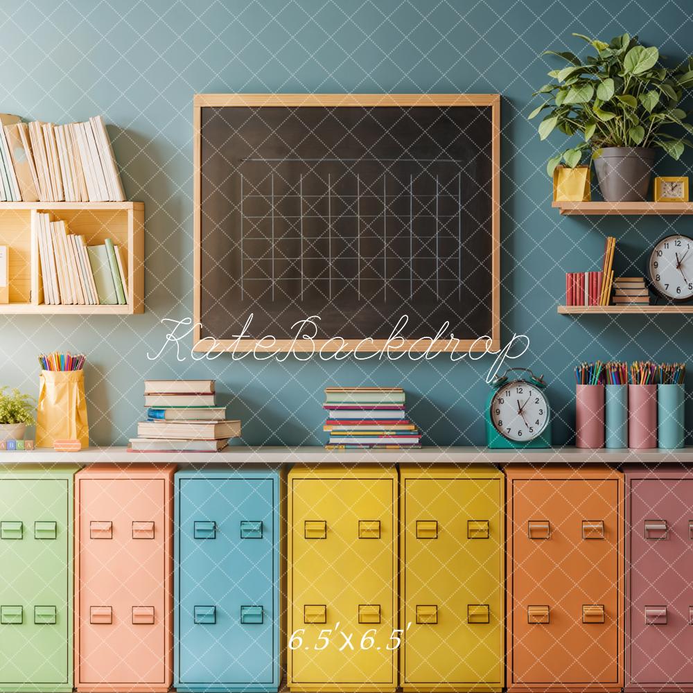Kate Back to School Backdrop Colorful Lockers Chalkboard Designed by Emetselch