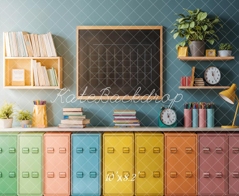 Kate Back to School Backdrop Colorful Lockers Chalkboard Designed by Emetselch
