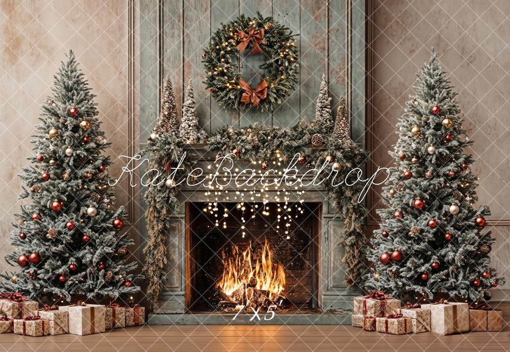 Kate Retro Christmas Tree Fireplace Backdrop Designed by Emetselch - Kate Backdrop AU